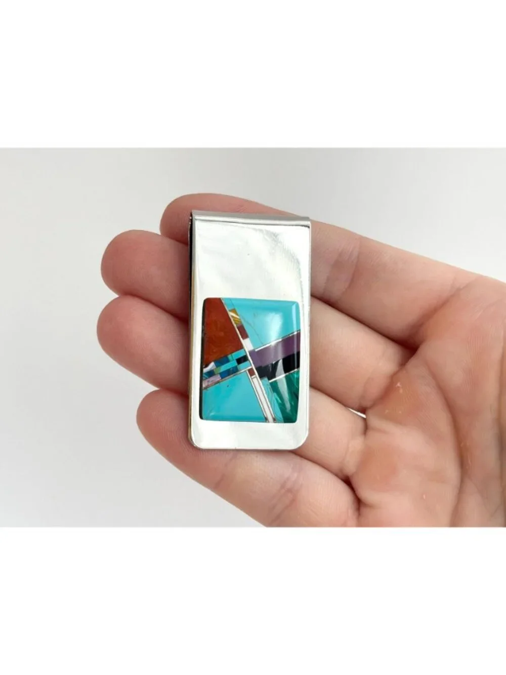 Turquoise, Coral, Onyx, Amethyst Southwest Vintage Stainless Steel Money Clip